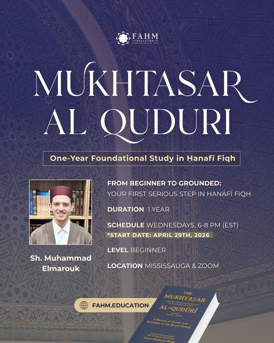 One-Year Foundational Study in Ḥanafī Fiqh

Register Now: fahm.teachable.com/p/fqh3-mukhtas…

A serious, structured journey through Mukhtaṣar al-Qudūrī — designed not just to teach rulings, but to train you to think like a Faqīh.