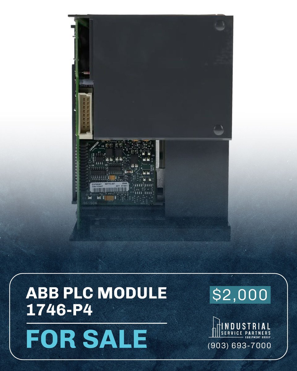 indservpart's tweet image. New and #factory-sealed, the @ABBNorthAmerica PLC Module 1746-P4 has ample #power supply for SLC 500 Systems.

Visit the ISP #Equipment Group website or call to learn more about this product:
🔗 ispequipment.net/product/abb-pl…
📞 (903) 693-7000