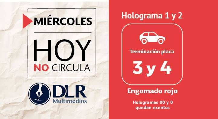 LaMultimedios's tweet image. 🌞¡Buenos días! Recuerda que si viajas a la #CDMX el #HoyNoCircula #miércoles aplica para vehículos con #EngomadoRojo 🔴 con terminación de placas 3 y 4, holograma 1 y 2.

Hologramas 00 y 0 quedan exentos