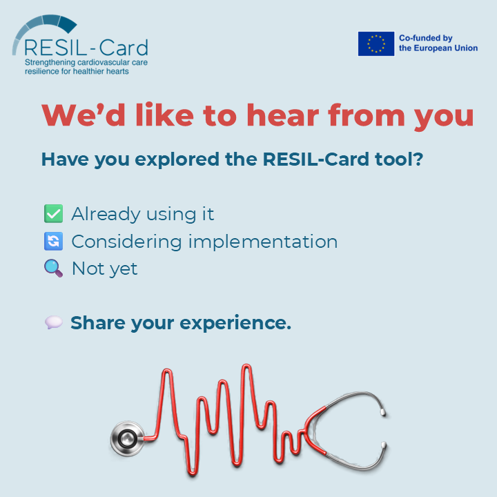 WeCareAboutHea1's tweet image. 🗓️One month since the #RESILCard launch.
📢 Encouraging strengthening of #CardiovascularCare #Preparedness for crises.

💬Now keen to hear from the community.
🛡️How resilient is your care pathway today? Have you explored or implemented the tool?

Not yet?👉tinyurl.com/4xfcztbb