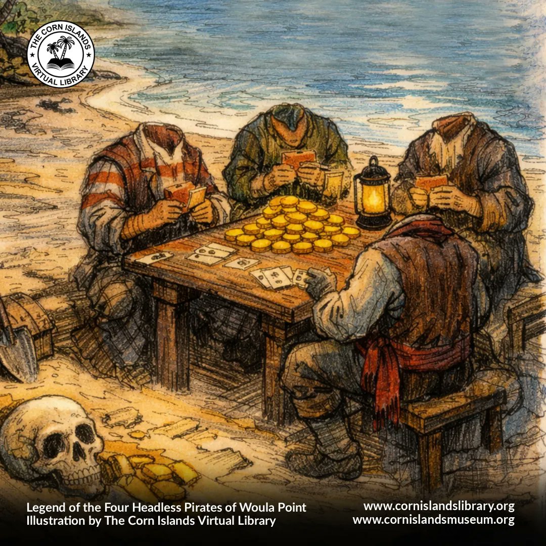 At Woula Point, Great Corn Island, four headless pirates gather each night, guarding a treasure no one has ever claimed. Some tried to steal it. Others challenged them to a game. None returned victorious.

Think you would win?

Read more: cornislandslibrary.org/2023/05/corn-i…