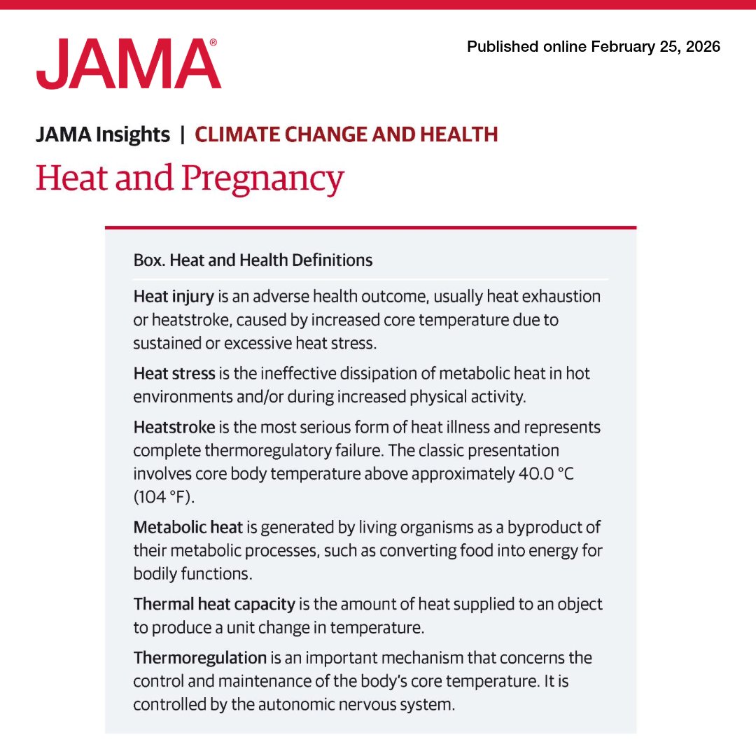JAMA_current's tweet image. The frequency and intensity of heatwaves and the exposure of pregnant individuals to extreme heat are increasing. 

💡 Learn more about the associated risks to maternal health and how these risks can be managed in this JAMA Insights. #ClimateChange ja.ma/481fnkN