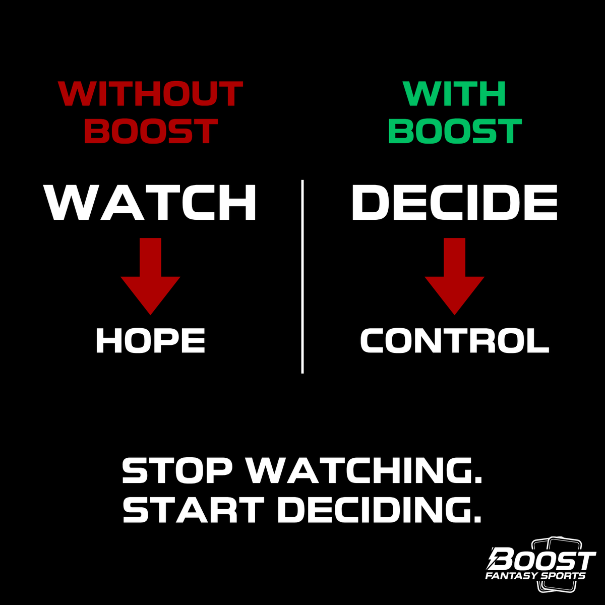 Boost_Fantasy's tweet photo. One side hopes.
One side controls.

#BoostFantasySports https://t.co/GO38FYGZR8