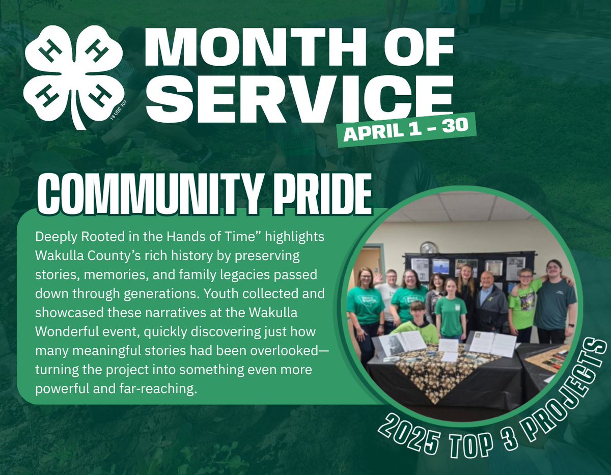 Florida4H's tweet photo. During this #MonthOfService, we’re spotlighting our top 3 community projects of 2025 🤩

Today’s Community Pride shoutout goes to @Wakulla4H, where #4H youth brought Wakulla’s rich narrative history to life!

Want to learn more? Visit 🔗https://t.co/PRoBsVoWlc https://t.co/b4KFB7hIhK