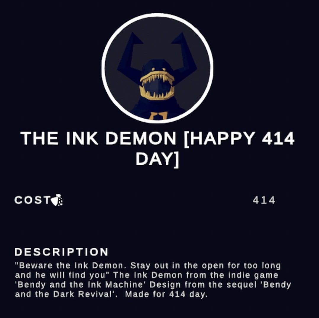 JermiahVT's tweet image. #Bendy #TABS
Happy 414 day everyone. I wanted to do something special for today and here it is. The Ink Demon makes his way into Totally Accurate Battle Simulator.
