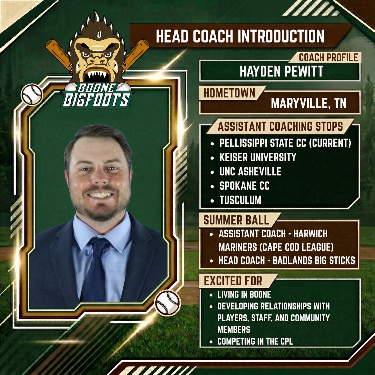 BBigfoots's tweet photo. Welcome, Coach Hayden Pewitt! Let's pump it up this season! 🔥  

Season tickets on sale now! Don't miss a moment of the action (or the perks😉).  https://t.co/jFgImOEhK0 https://t.co/cXOUwZfx3x