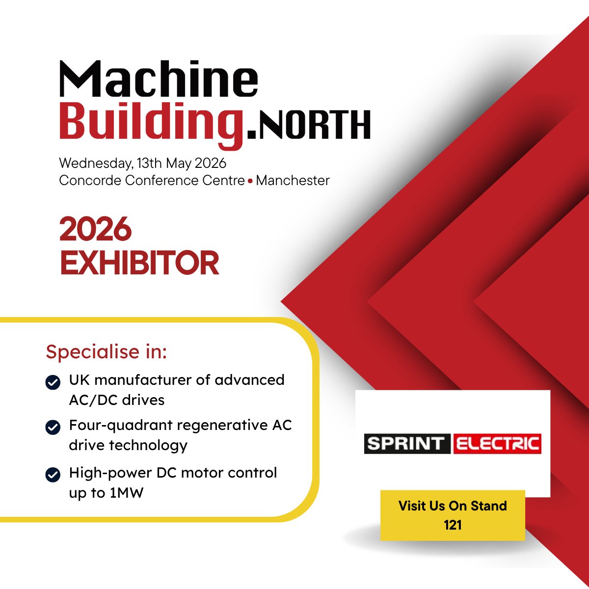 MachBuild's tweet image. We’re pleased to welcome @sprintelectric to MachineBuilding.North on 13 May at the Concorde Conference Centre, Manchester, on Stand 121.
👉 Register to attend here: bit.ly/4edIKnF 
#MachineBuildingNorth #Drives #IndustrialAutomation #Engineering #Manufacturing