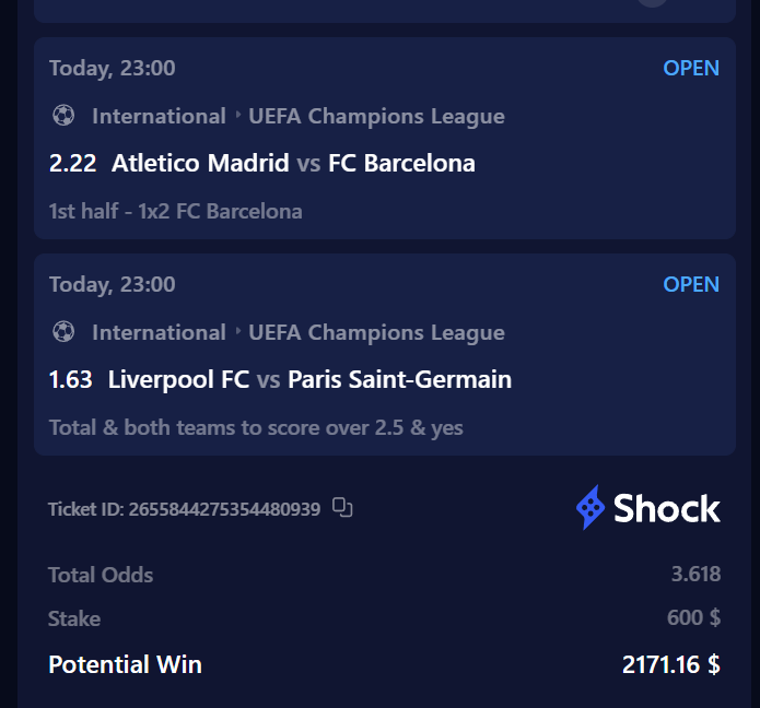 After watching my followership burn to the ground (down 1.5k), I’m back at it.

If this doesn’t hit I’m adding they/them to my bio.

Barcelona and Liverpool have nothing to lose. Barca to win the first half, Liverpool 3+ goals.

10 comments get $25 each when this hits.
