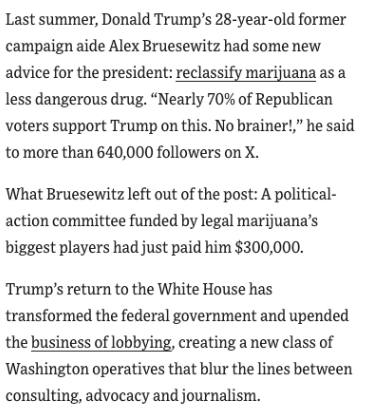 klcpegher's tweet photo. The @WSJ had a very interesting piece about how political action committees pay right wing influencers to play to their politics — which then influences WH policy. https://t.co/DFuFJfgEwy