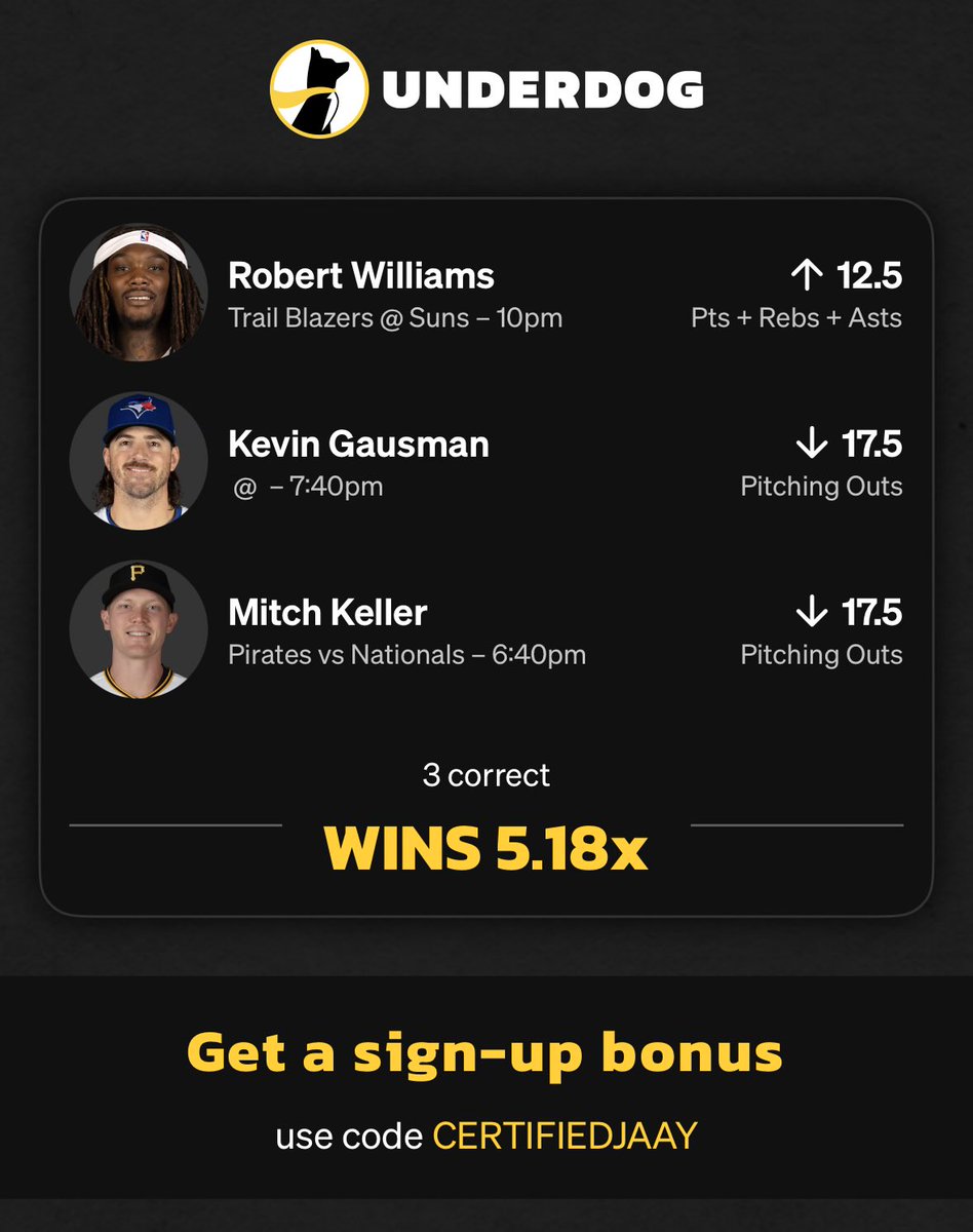 JaayPicks's tweet photo. https://t.co/He75nUeSna #underdog #prizepicks FREE PLAY TRAIL https://t.co/INNVaNrFNw