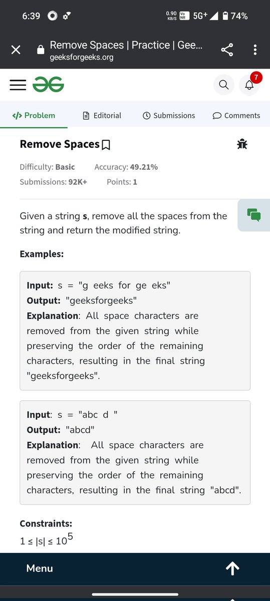 Regs1124's tweet photo. Hi everyone,
Just started my new streak with @geeksforgeeks potd.
Day 60: Remove spaces✅ 
Completed 60 days 🎉 more to complete...streak on 🔥 
Thanks to @geeksforgeeks
and @NPCI_NPCI  for this new streak.
Date- 14th  April 2026
#coding #geekstreak60 #npci #geekstreak60 #gfg https://t.co/Ib1Omctbe0