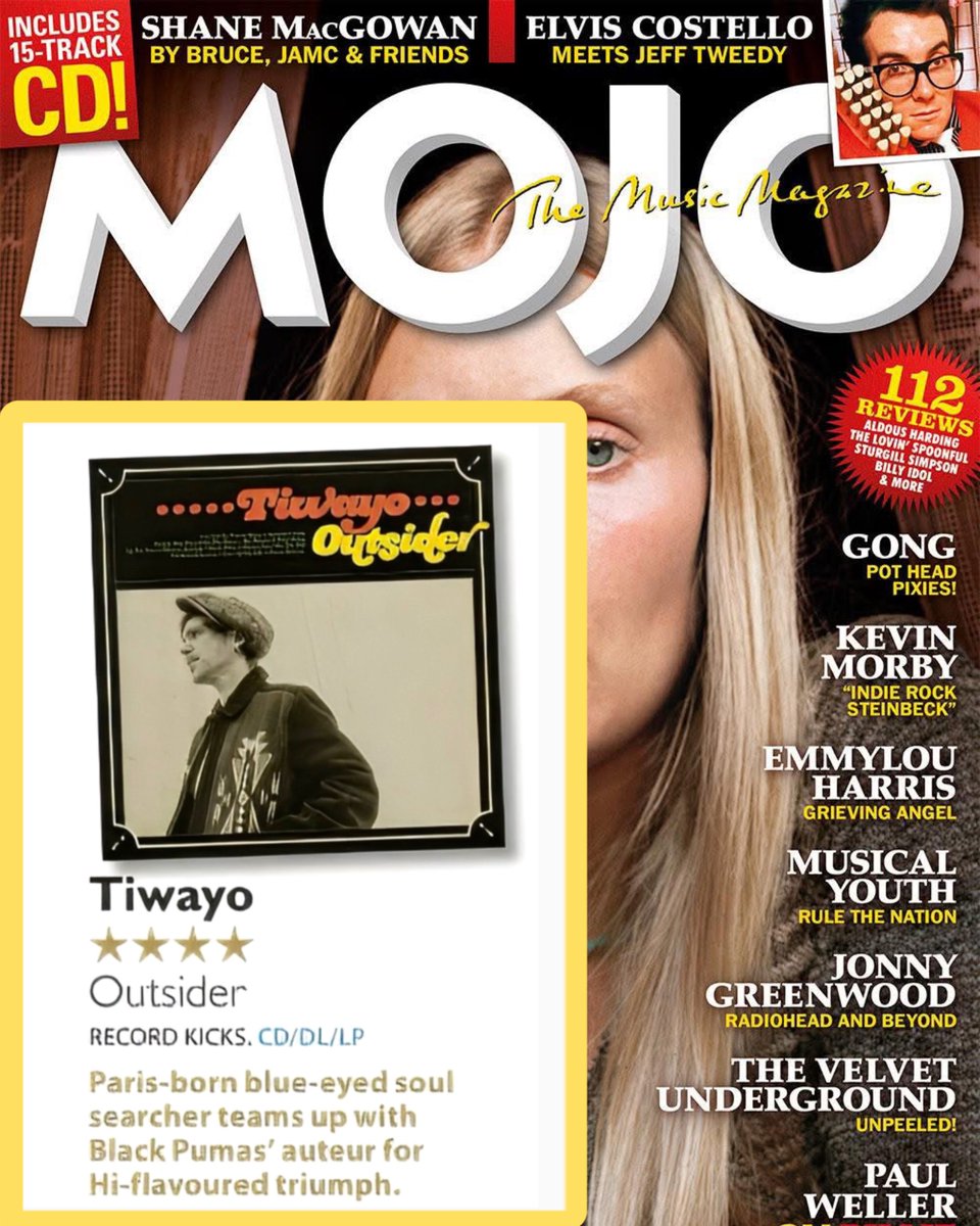 RecordKicks's tweet image. “Paris-born blue-eyed soul searcher teams up with Black Pumas’ auteur for Hi-flavoured triumph” Tiwayo's "Outsider" got ⭐️⭐️⭐️⭐️ on @MOJOmagazine 🙌 Have you listened to “one of the soul albums of the year" yet? Check it out here: bio.to/tiwayo-outsider 
#newalbum #outnow #soul