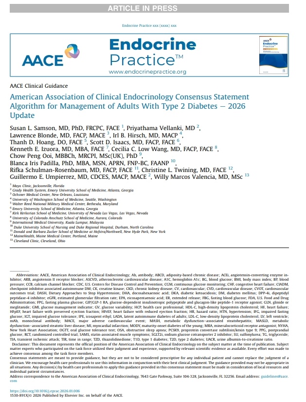 SOMELaguna's tweet photo. 💎Algoritmo Actualizado para el Manejo de Adultos con Diabetes Tipo 2 🩸🍭

🔰📚Endocrine Practice 2026

https://t.co/EVfCIYDOBF

Enlace a Artículo Completo👇🏻✅🆓
https://t.co/rPEDXf5xvO https://t.co/fS9K9ABEm1
