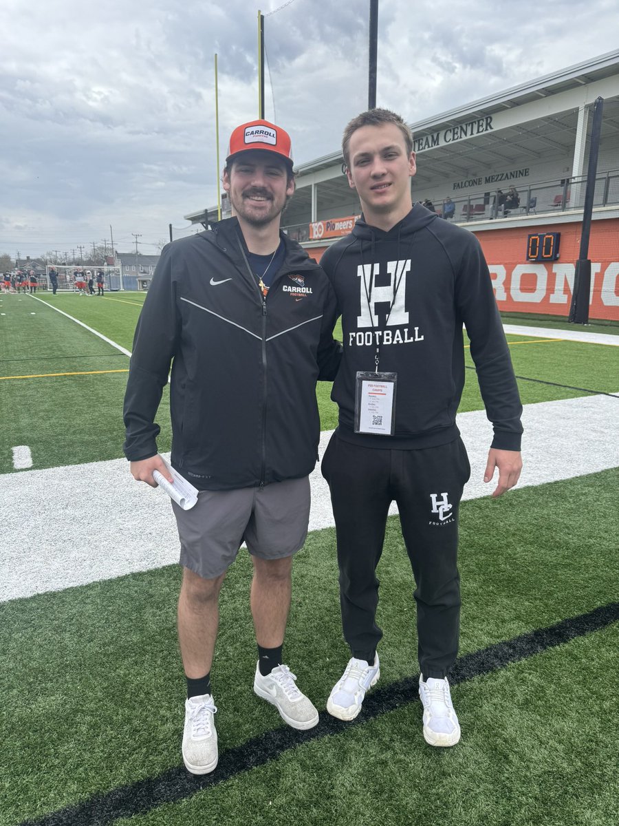 JupiterPohlenz's tweet photo. Thank you @CoachGeneral for having out on Sunday to Carroll. I had a great time touring campus and watching practice. Excited to connect further. https://t.co/mwEZ0g8jAE
