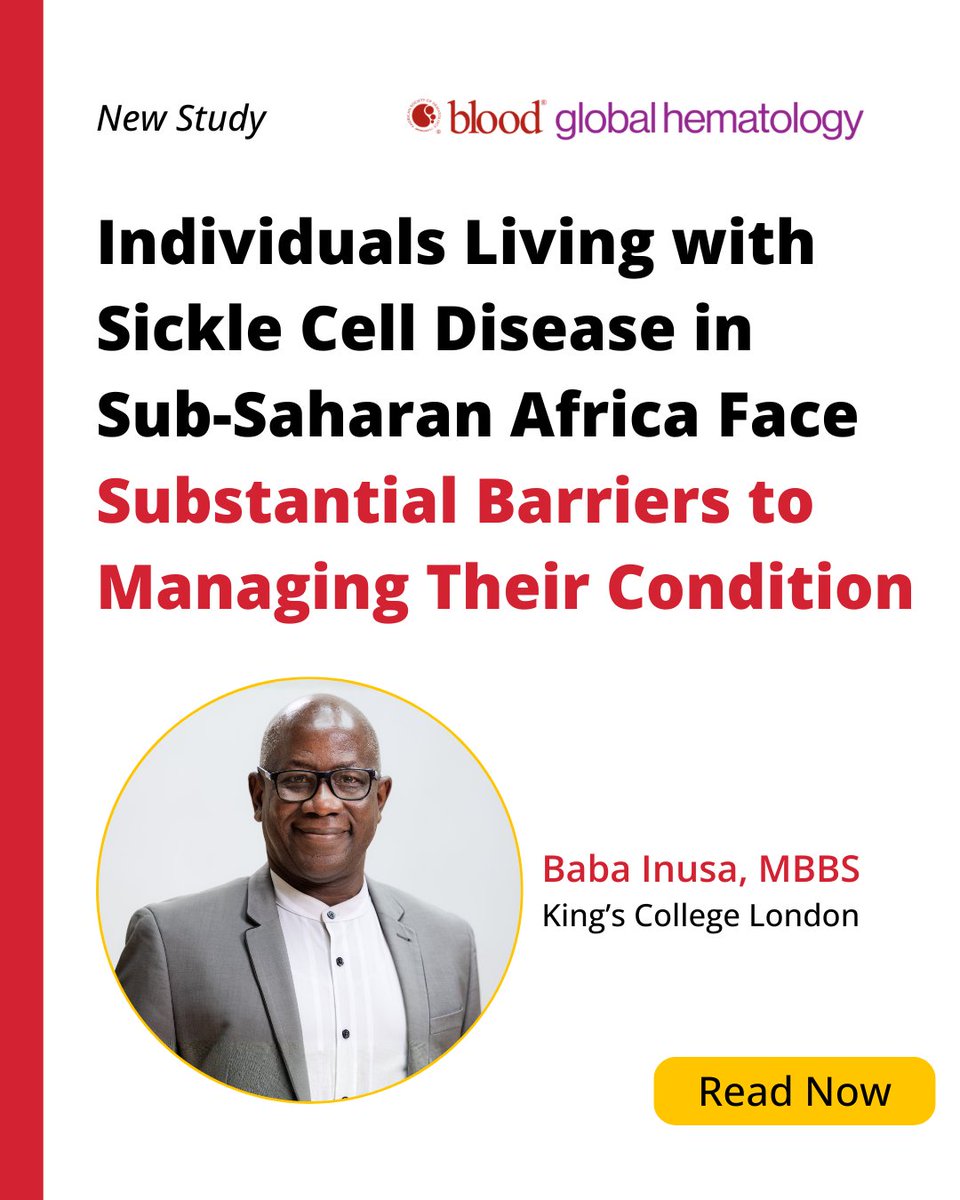 ASH_hematology's tweet image. Sickle cell disease is the most common inherited blood disorder worldwide, but experiences vary by region. SWAY data show individuals in sub-Saharan Africa are less likely to know their variant or use standard treatments. 

Learn more in the press release: ow.ly/pAzh50YISHj