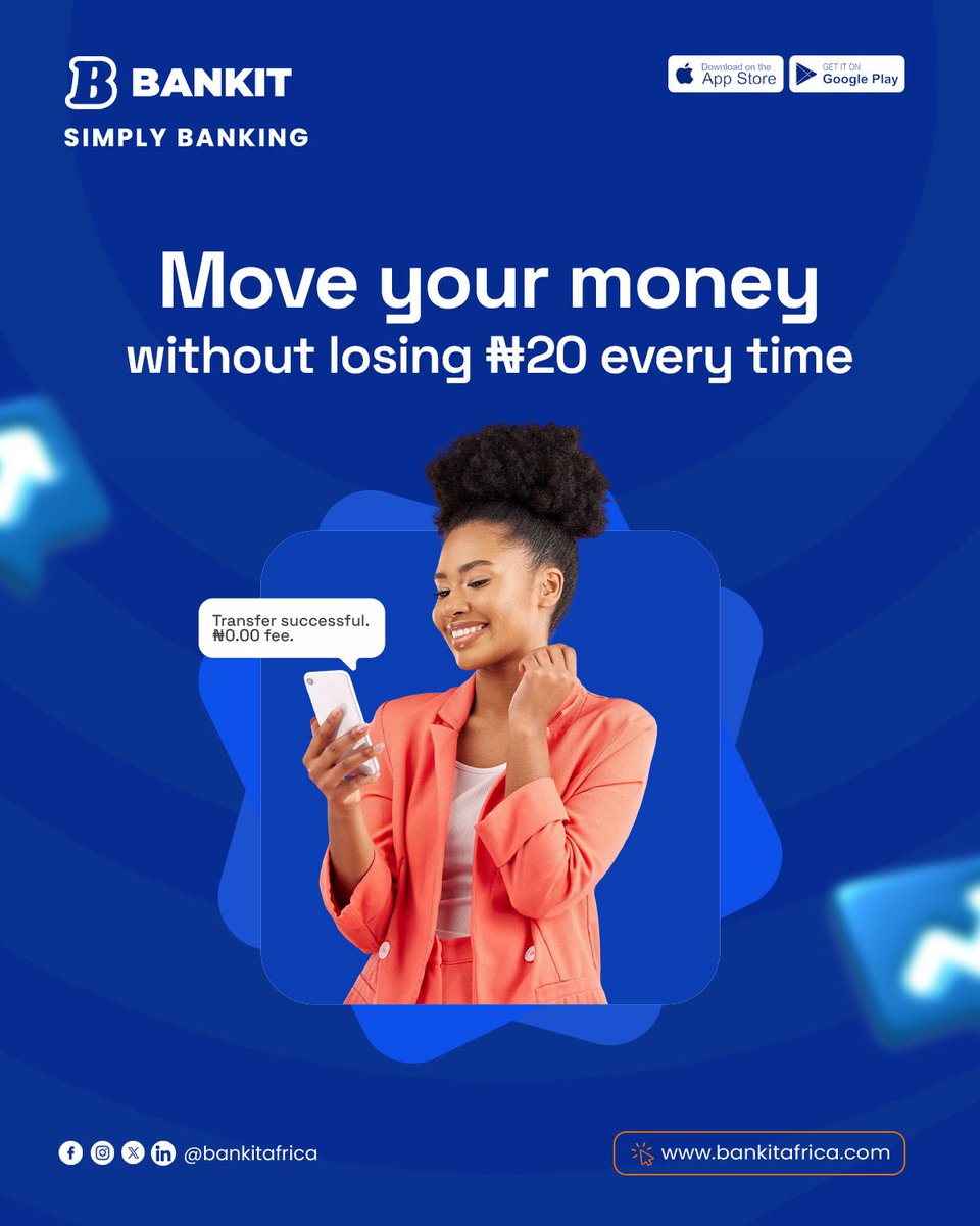 Move your money freely, without hidden charges. With BANKIT, every transfer is seamless and fee-free because banking should be simple.

#SimplyBanking #NoTransferFee #SmartMoneyMoves #BankItAfrica #FinancialFreedom