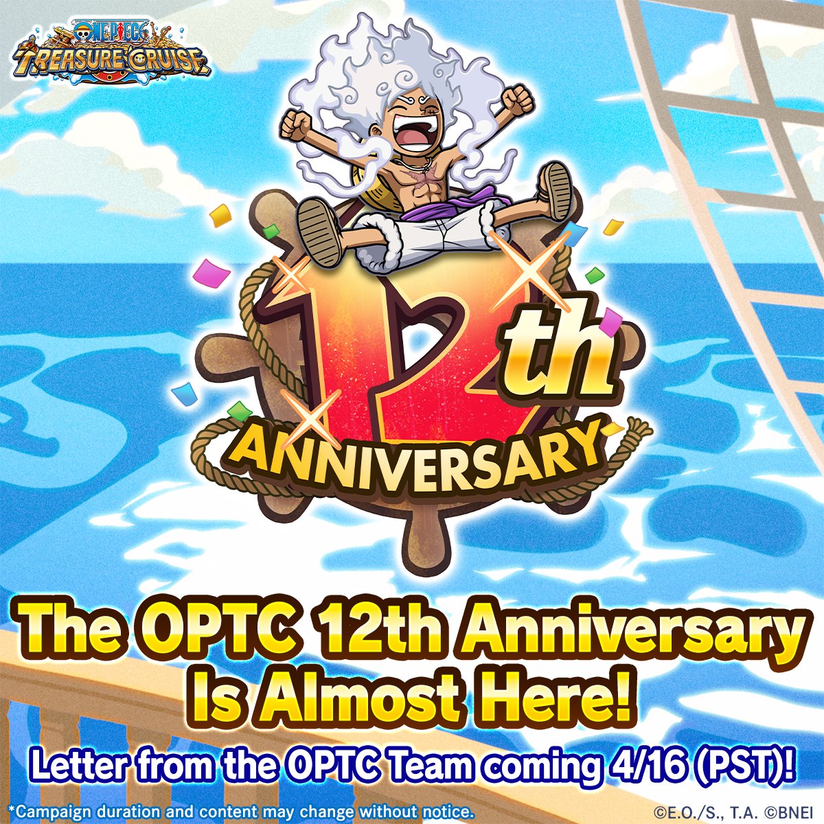 ONE_PIECE_TC's tweet photo. ✨ Logo Reveal ✨

The OPTC 12th Anniversary is almost here!
Check out the official website on April 16th 19:00 PST to learn more about the upcoming Ver.16.0 and more!

#ONEPIECE #OPTC https://t.co/nKAKiwjFhi