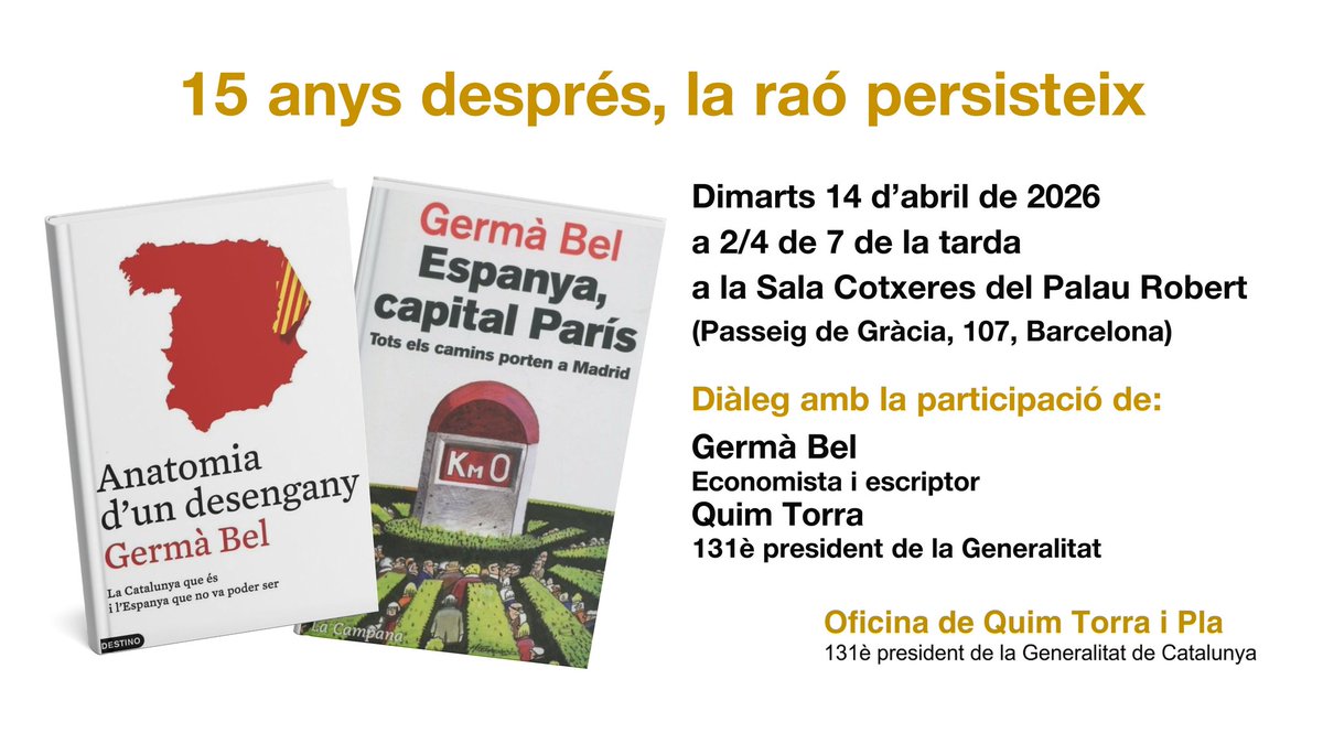 Per si et queda prop i t'interessa, això 👇 és avui a les 18h30 al Palau Robert, a Barcelona