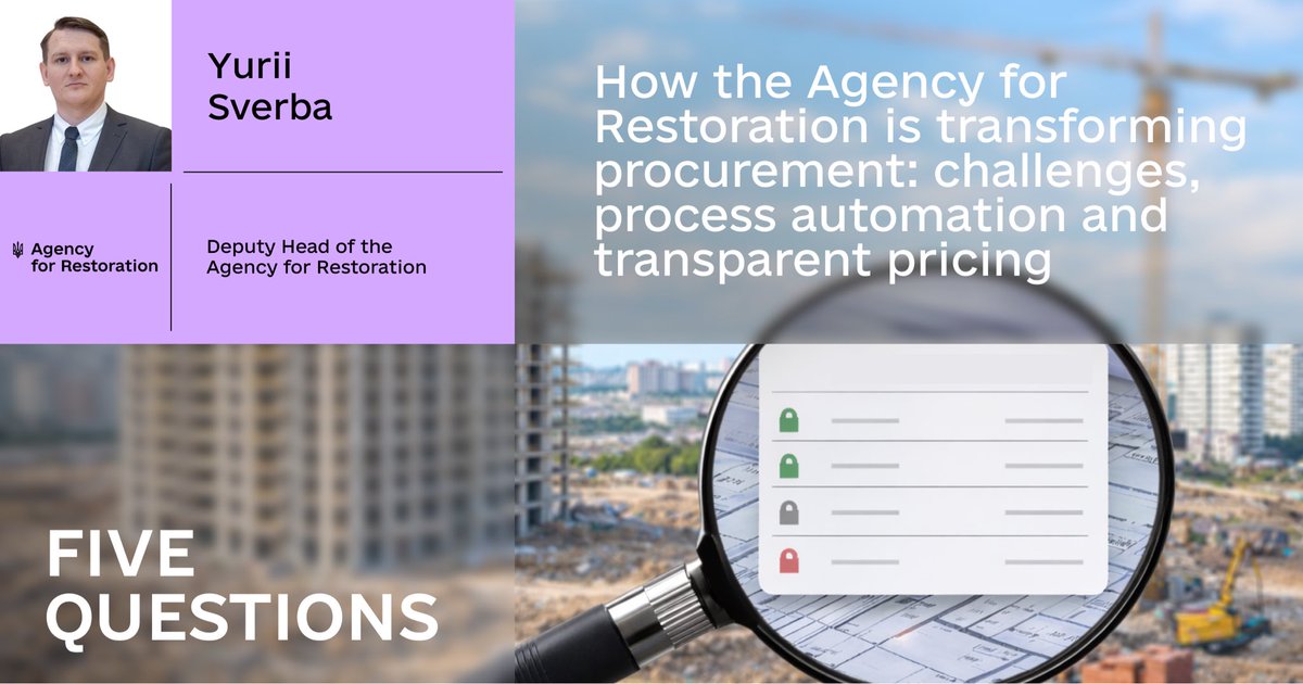 RestoreUA's tweet photo. We are strengthening transparent procurement: 3,700+ tenders worth UAH 73bn in 2025, UAH 2.8bn saved. 

New risk management tools and open pricing improve oversight, cut risks, and boost efficiency. 

Read Q&amp;A with Yurii Sverba: 
https://t.co/Viup71n9yl https://t.co/Af23nG2z11