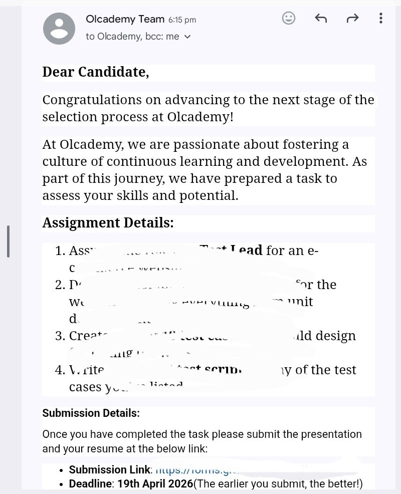 akshatt877's tweet image. Got shortlisted for the next stage at Olcademy!
Now I will have to work on a Test Lead assignment for an e-commerce site—honestly I think it's challenging but  trying to learn and do my best along the way.
Let’s see how it goes 
#Internship