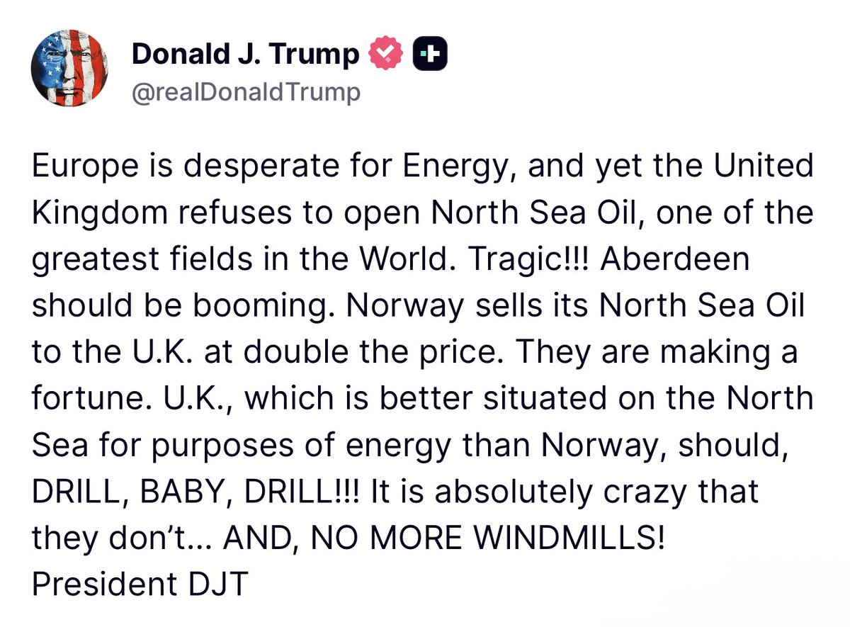 GlobalLensHQ_'s tweet image. Trump:

Europe faces an energy crunch, yet the U.K. refuses to tap North Sea oil.