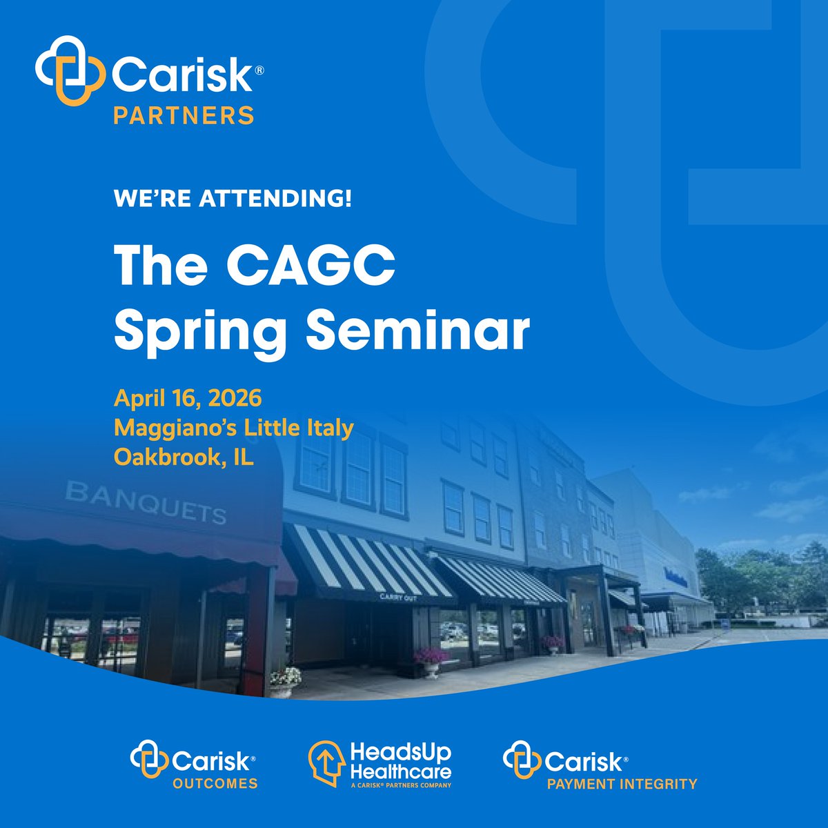 Carisk Partners is heading to the CAGC Spring Seminar!🌻

Be sure to connect with Sally Cash and Autumn Oldfield on April 16 at Maggiano’s Little Italy in Oakbrook, IL. Looking forward to seeing you there!

#CAGCSpringConvention #WorkersComp #CariskPartners