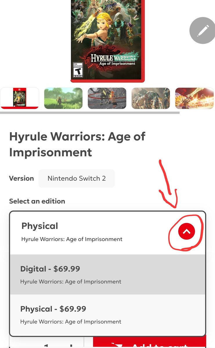 nelomusic_'s tweet photo. @XxBMJ7xX @ArcadeNut @Wario64 You need to click this arrow to see the editions, and then just add it to cart https://t.co/b5YSHxLJ1G