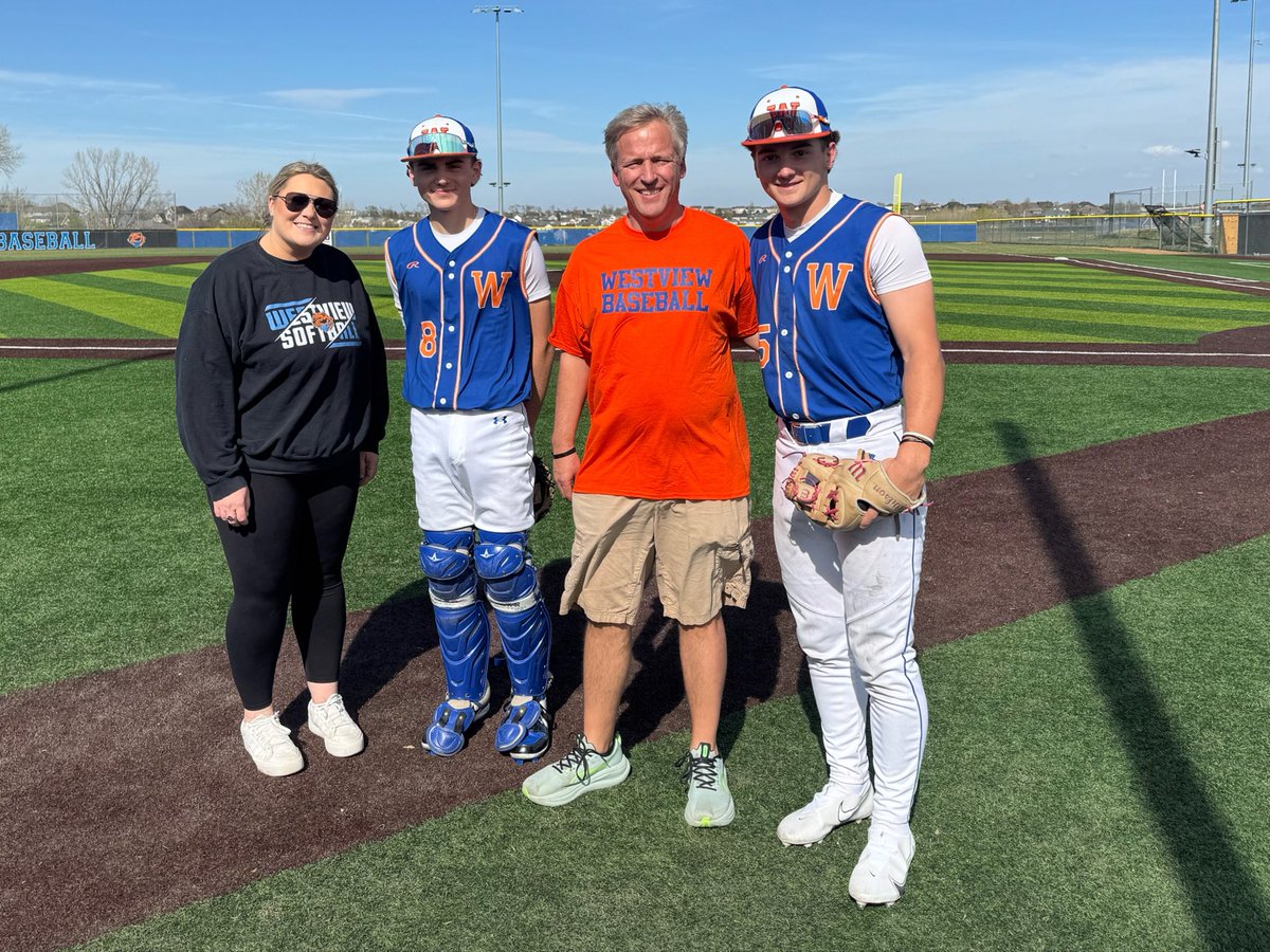 Thanks to coach Molifua and Mr. Stienbruck for coming out and throwing the 1st pitch last night.  They were selected by Carter Meyer and Mitchell Piatt for Teacher appreciation for all the great work they do at Westview