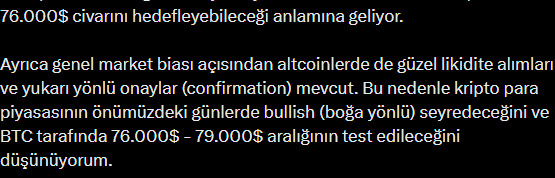 traderfarukfx's tweet photo. $BTC | Analiz başarılı ✅

Selamlar dostlar. Bitcoin'de biasımızın hâlâ bearish olduğunu ancak fiyatın bu seviyelerden 76.000$ civarını test etmesini beklediğimi söylemiştim. İlk etapta bir miktar kâr alıp riskimi azaltarak yukarı yönlü pozisyonumu korudum. 76.000$ üzerinde tekrar kâr alımı yapacağım.

Bu fikir tamamen kendi kişisel görüş ve stratejilerime dayanmaktadır. Yatırım tavsiyesi niteliği taşımaz; finansal kararlarınızı kendi araştırmalarınız doğrultusunda almalısınız.

Daha fazla içerik ve analiz için @PrimeAcademyio
sayfamızı takipte kalın. 🚀
   
#btc #eth #crypto #trading #trader

https://t.co/V8FfJMxpNI