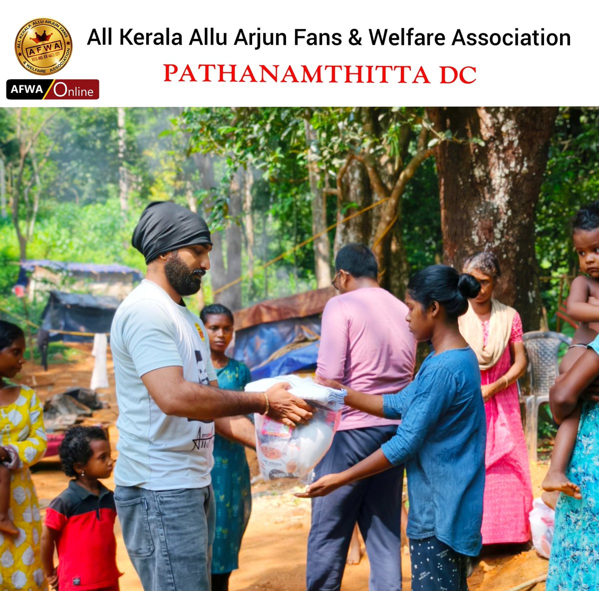 afwa_online's tweet image. On the occasion of #AlluArjun’s birthday, a heartfelt act of kindness was carried out by the AFWA Pathanamthitta DC 

Extending support to tribal families in the Sabarimala region, team distributed essential food supplies &amp;amp; clothing, bringing relief &amp;amp; smiles to those in need❤️
