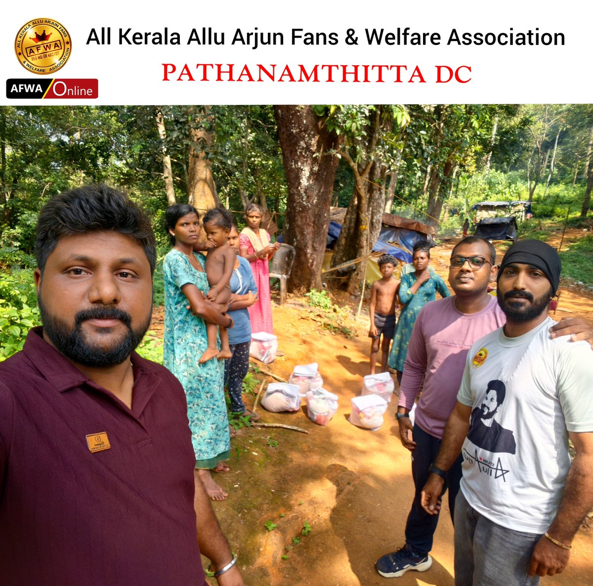 afwa_online's tweet image. On the occasion of #AlluArjun’s birthday, a heartfelt act of kindness was carried out by the AFWA Pathanamthitta DC 

Extending support to tribal families in the Sabarimala region, team distributed essential food supplies &amp;amp; clothing, bringing relief &amp;amp; smiles to those in need❤️