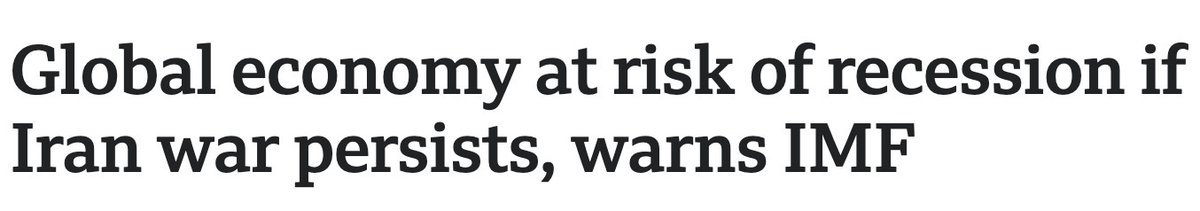 ianbremmer's tweet image. the imf's worst case scenario for the iran war:
oil at $110 this year, $125 next year.
inflation hitting 6%.
global growth falling below 2%.
that would be a global recession — the fifth since 1980.