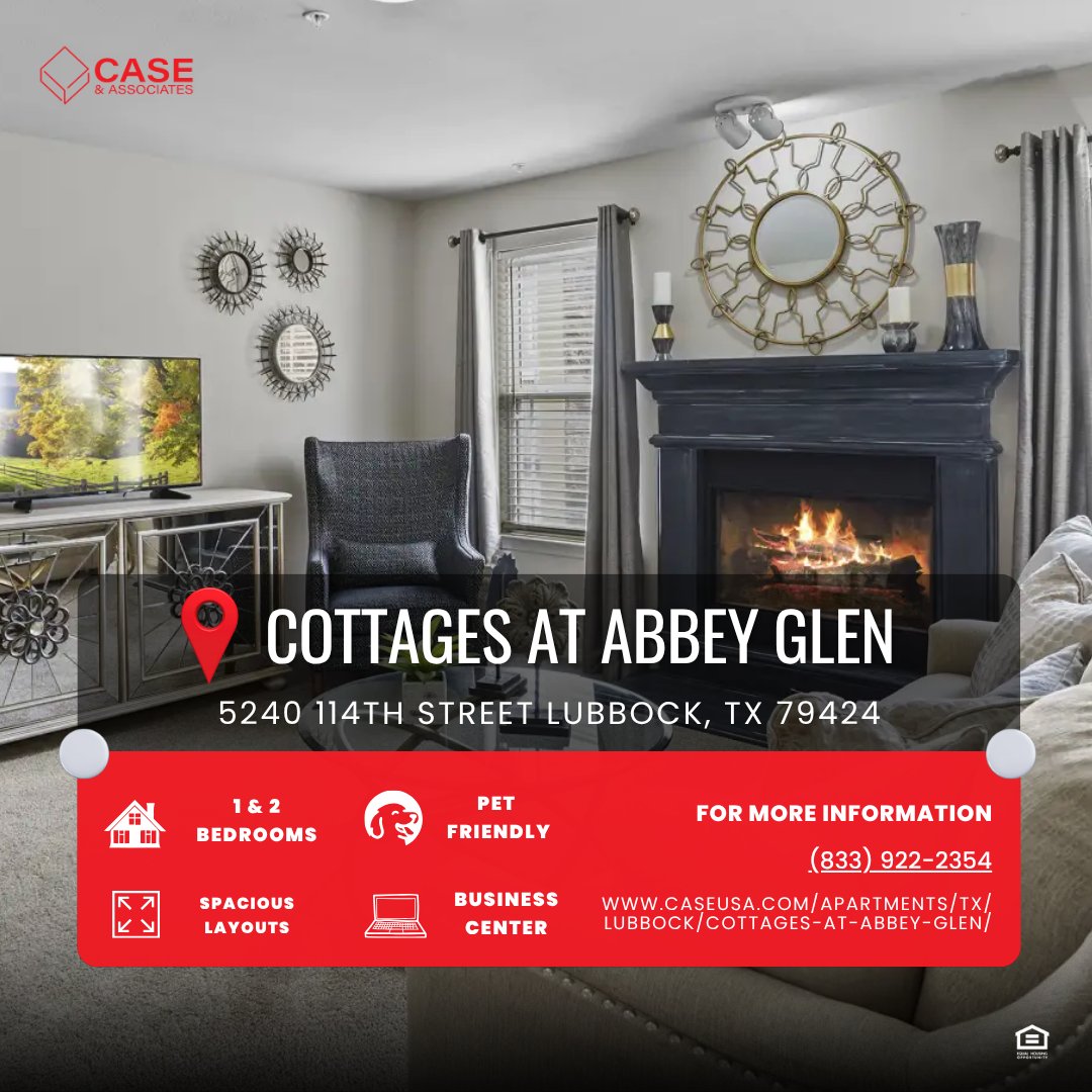 Cottages at Abbey Glen offers spacious apartment homes designed with flexibility and comfort in mind 🏡✨

Each residence features a fully equipped gourmet kitchen, washer and dryer connections, and large walk-in closets, with select homes offering cozy fireplaces and private...