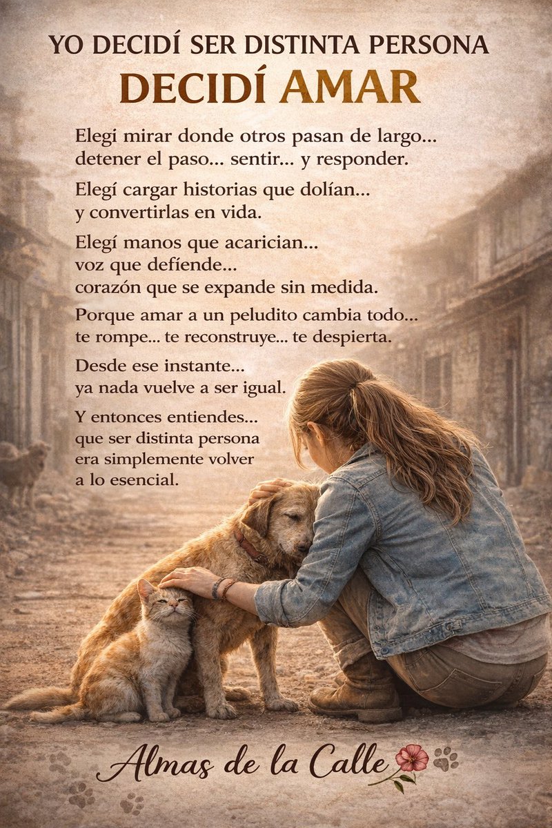 YO DECIDÍ SER DISTINTA PERSONA
DECIDÍ AMAR

Elegí mirar donde otros pasan de largo…
detener el paso… sentir… y responder.

Elegí cargar historias que dolían…
y convertirlas en vida.

Elegí manos que acarician…
voz que defiende…
corazón que se expande sin medida.

Porque