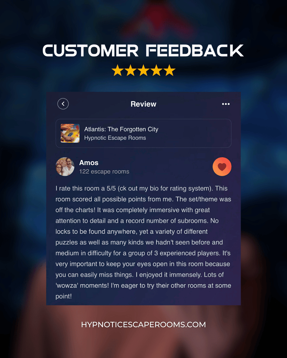 HypnoticEscape's tweet image. The reviews speak for themselves ⭐⭐⭐⭐⭐

Miss one detail… and you might miss your way out 👀

Ready to take on the challenge?
🔗 Book now — 🌐 hypnoticescaperooms.com

#EscapeRoomLA #VanNuys #LosAngelesFun #LAEscapeRoom #ThingsToDoInLA #EscapeRoomExperience