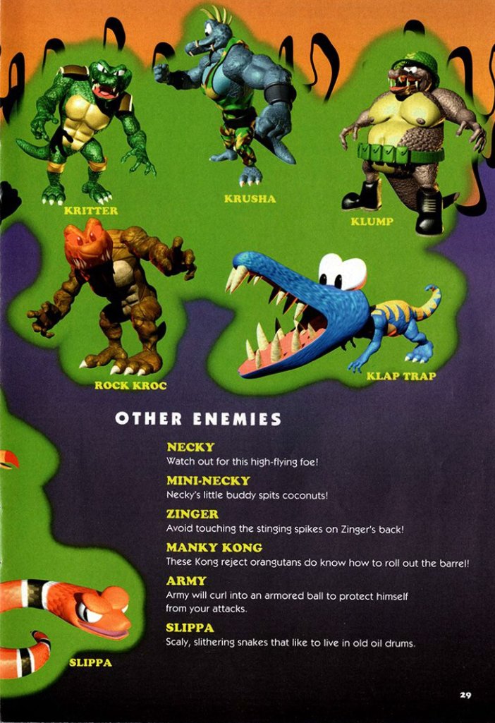 lanterns0o's tweet image. Art is from #DKC #Snes #Booklet

Jumping kritters and mini necky got me a lot, Klap trap not voiced by Jack Black is fun in the mini game but the sound of their mouths closing stuck with me.

#DonkeyKongCountry #retrogaming #manual #art #3Dart #gameart