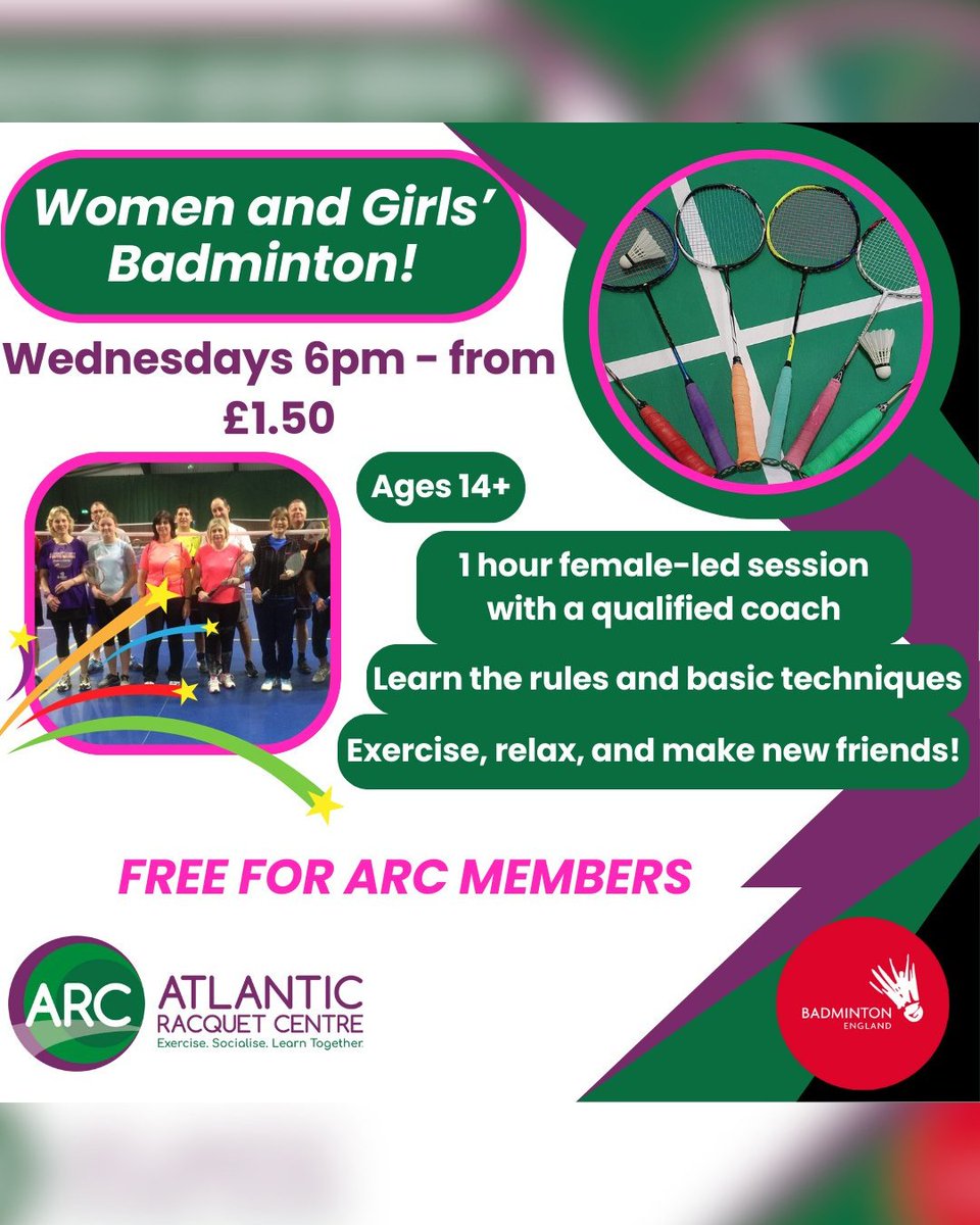 BadmintonEnglnd's tweet image. Atlantic Racquet Centre thriving with Women and Girls No-Strings Badminton🤩

ARC received funding from Badminton England to help subsidise women and girls no-strings sessions in an attempt to improve a lack of female participation.

#BE