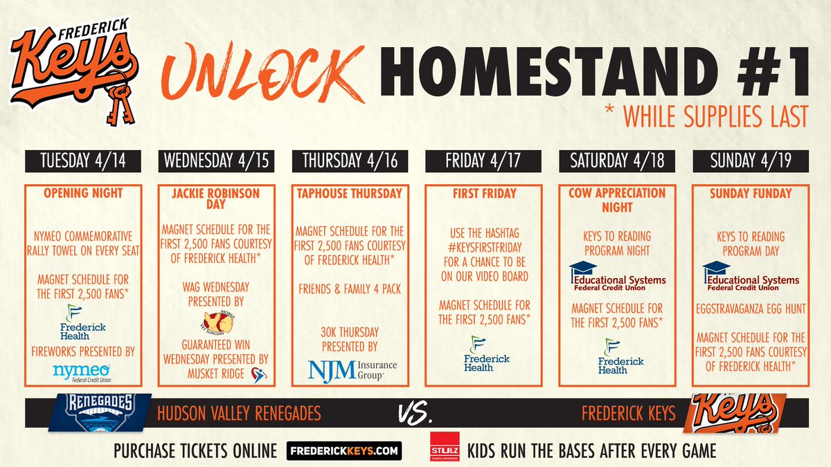 Birdland: Unlocked. See what we have lined up for our first homestand! 

Find your fun, get your tickets here: hubs.ly/Q04bXRnv0

#ShakeYourKeys #BackInBirdland #MiLB