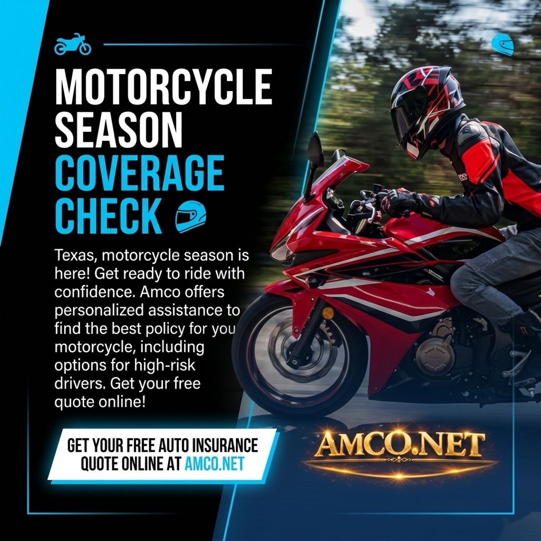 AmcoNet2024's tweet image. Before your next ride, review your limits and consider comprehensive/collision—GET YOUR FREE AUTO INSURANCE QUOTE ONLINE AT AMCO.NET. #AMCONET #MotorcycleInsurance #TexasRiders #CoverageCheck #GetAQuote #RideSafe #HoustonTX