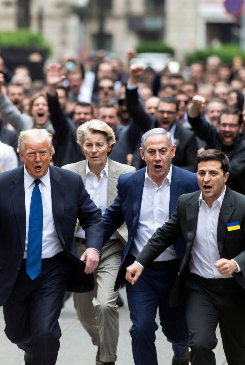 Ehi <a href="/realDonaldTrump/">Donald J. Trump</a> , <a href="/netanyahu/">Benjamin Netanyahu - בנימין נתניהו</a> , <a href="/vonderleyen/">Ursula von der Leyen</a> e <a href="/ZelenskyyUa/">Volodymyr Zelenskyy / Володимир Зеленський</a> inutile scappare, tanto i popoli inferociti vi raggiungeranno e vi faranno la festa … criminali