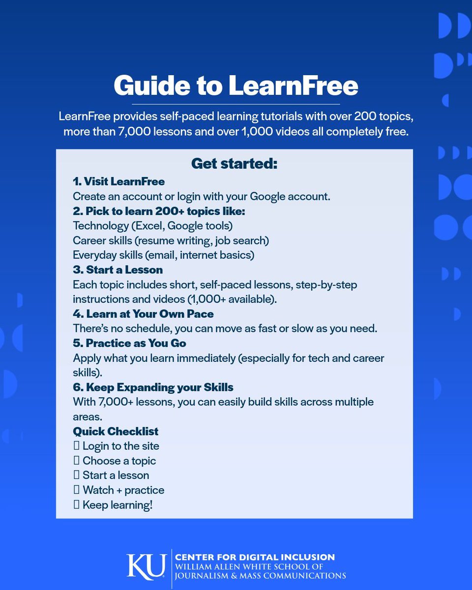 ku_cdi's tweet photo. From career-boosting expertise to everyday life skills, LearnFree gives you access to certified courses, engaging episodes, and a global community of learners. Start learning from thousands of free lessons and videos today!

#KUCDI https://t.co/g0LJq7G6SQ