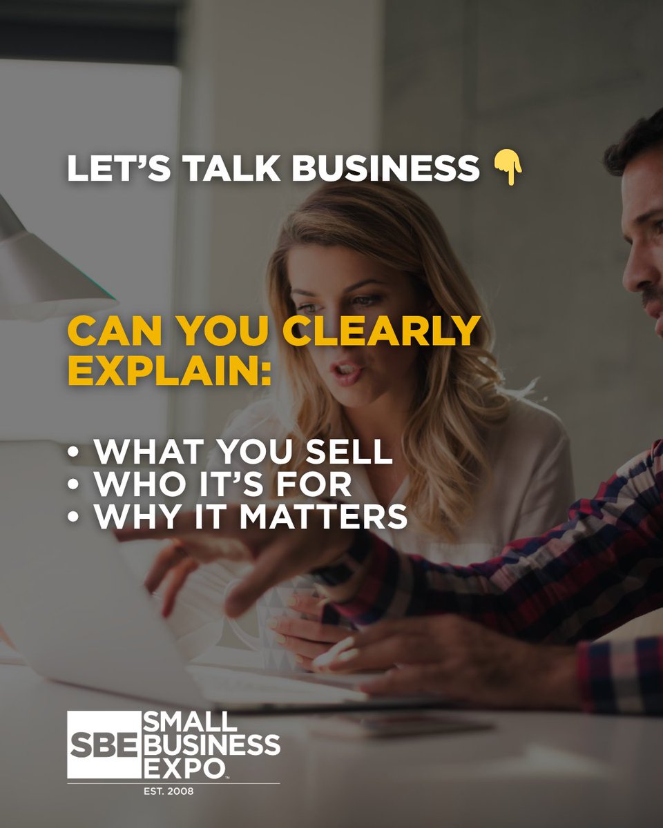 SmallBizExpos's tweet image. If your message isn’t clear, your customers won’t be either… and confused customers don’t buy.

Clarity builds trust. Trust drives sales. 🚀

Be honest — could someone understand your business in 10 seconds? 👇
thesmallbusinessexpo.com

#SmallBusinessExpo #EntrepreneurLife