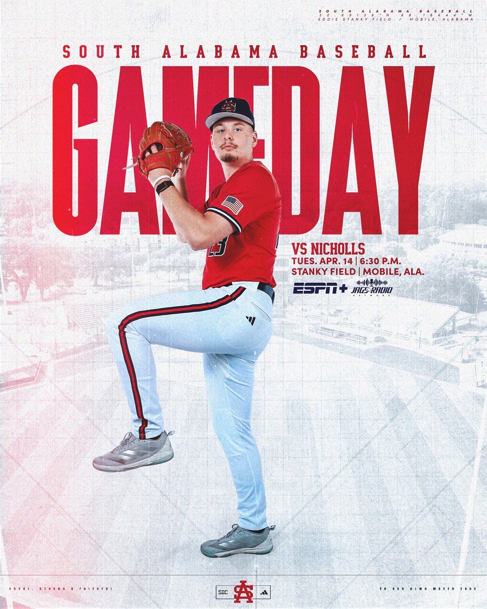 SouthAlabamaBSB's tweet image. Back 🏠

🆚 Nicholls State
📍 Stanky Field
⏱️ 6:30 p.m. (CT)
📺 ESPN+
📻 Jags Radio Network
📊 usajags.co/4tiNAVC

#LSF