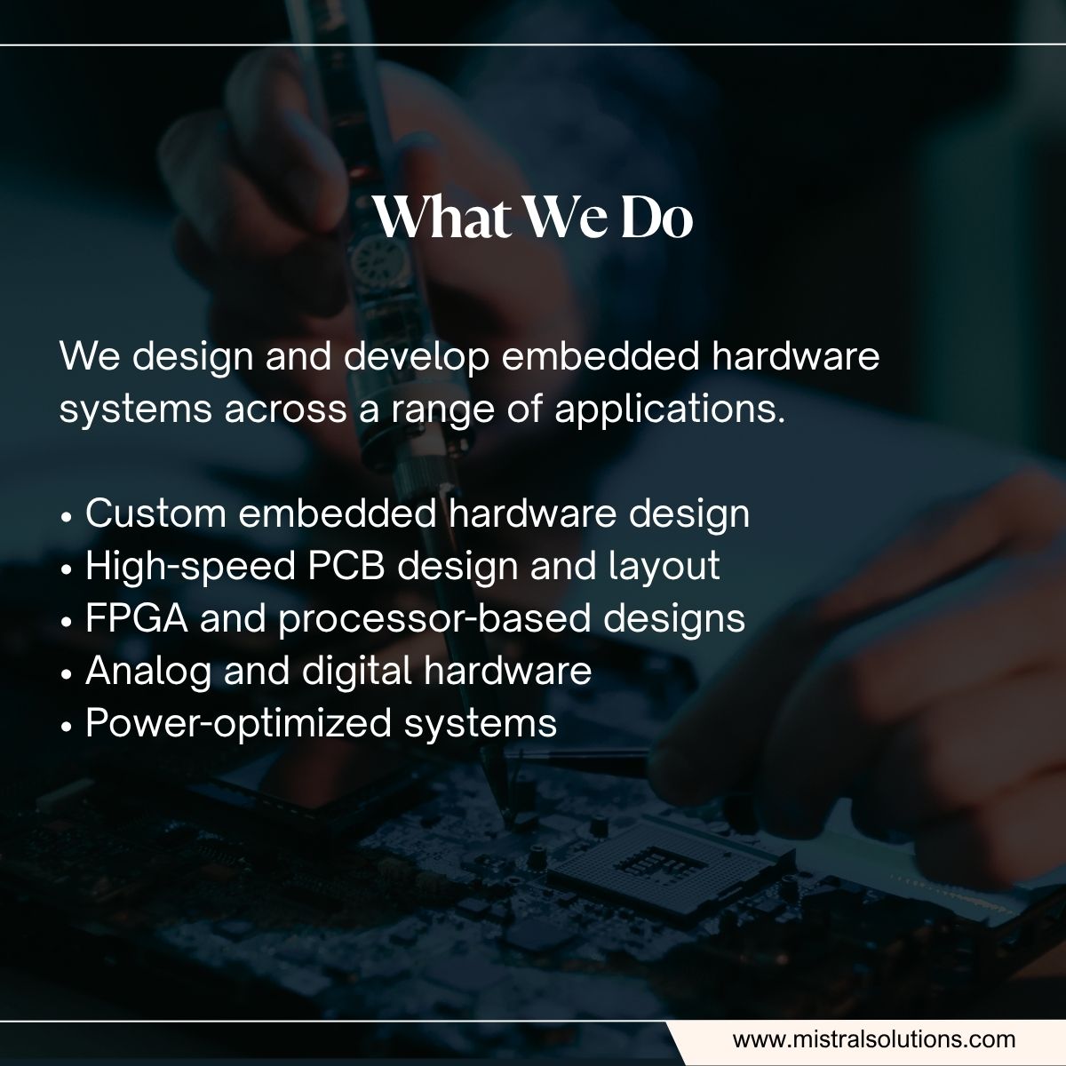 MistralSoln's tweet image. Hardware design is where system constraints, performance, and reliability come together.
Mistral supports embedded systems across high-speed, RF, and multi-layer designs—from architecture and PCB design to prototyping and production.
#HardwareDesign #Embedded #MistralSolutions