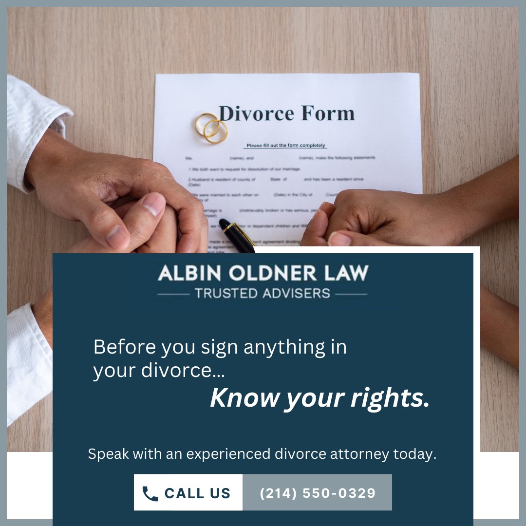 AlbinOldner's tweet photo. ⚖️ Protect your future before you sign. Divorce agreements shape finances, property &amp; time with your kids for years—and changing them later can be costly. 📞 Call (214) 550‑0329 today.

#DivorceAttorney #FamilyLaw #TexasFamilyLaw #CollinCountyLawyer https://t.co/lPFKsh5TPe