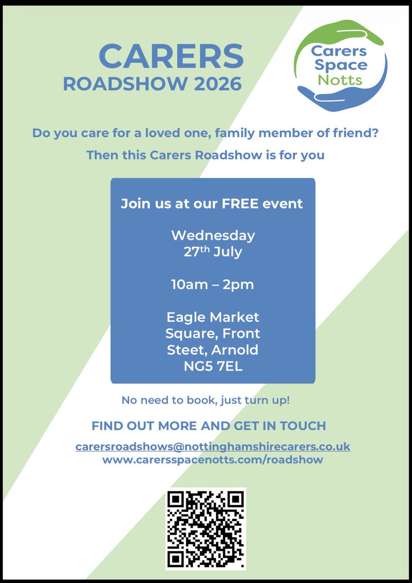 NottsPCLN's tweet photo. We’re at a carers roadshow in July.
There are lots of services attending, come along and see us and the other services to see why is available to you in Nottingham and Nottinghamshire! https://t.co/CT29RfitPv