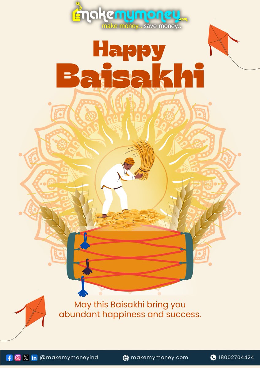 MakeMyMoneyind's tweet photo. Warm wishes on the occasion of Baisakhi.
May this festival mark the beginning of growth, success, and prosperity for you and your loved ones.

Warm regards,
Team MakeMyMoney https://t.co/zyQY3H3RgT