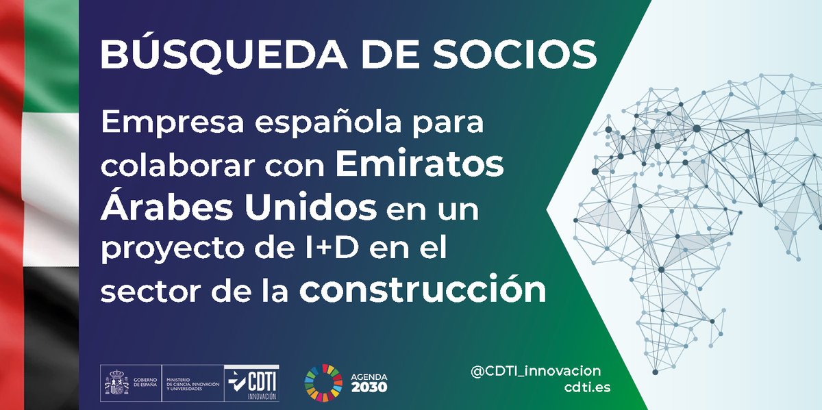 CDTI_innovacion's tweet image. 📢 Búsqueda de empresa española para colaborar con Emiratos Árabes Unidos en un proyecto de I+D en #construcción en madera

🌍 Desarrollo de soluciones innovadoras en #fabricación, #materiales y control de calidad para entornos climáticos exigentes

🔗 Más información: