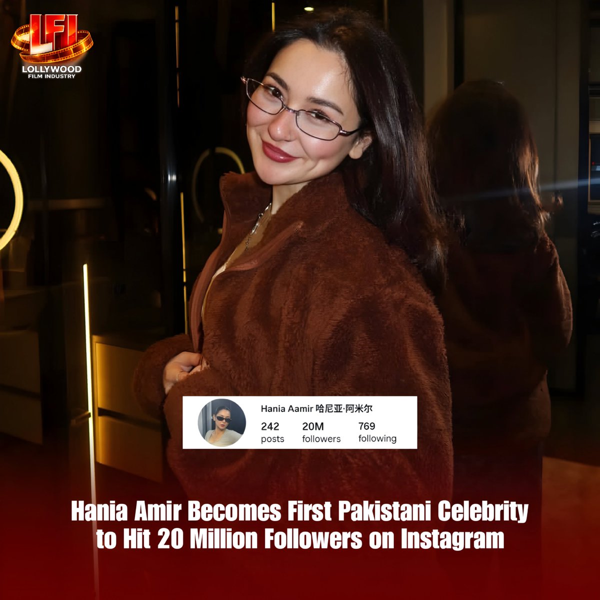 LFI_Lollywood's tweet image. Hania Amir becomes first pakistani celebrity to hit 20 million followers on Instagram 🙌

#HaniaAmir #instagramreels #instagramfollowers #celebrity #lollywooodfilmindustry