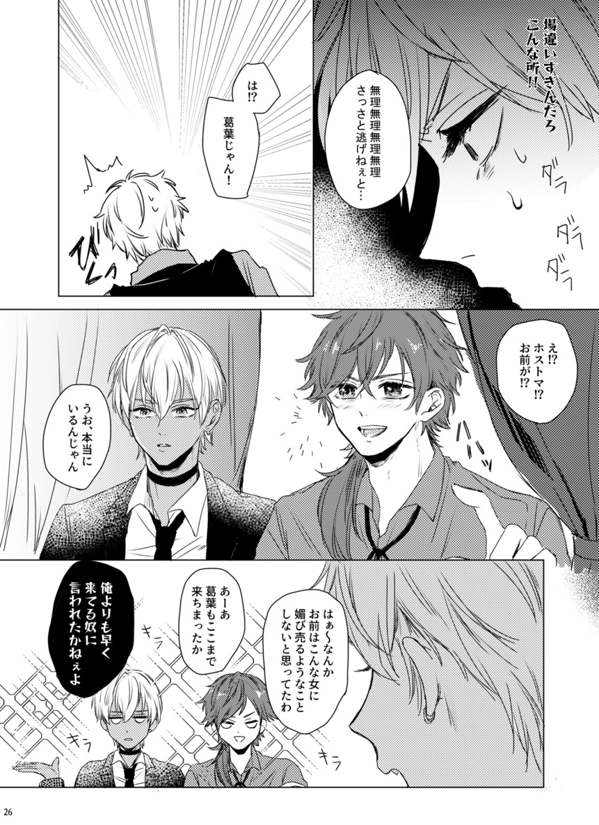 【にじそうさく11/新刊】
「ミッドナイトミラーボール」A5/36P/¥500
タヌキさん(@tanukis5984)との合同本です!
せめよんメインのGTAホストIF本。
ノベルティで表紙の2人のホスト名刺風カードが付きます。
#にじそうさく11